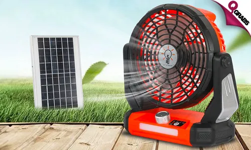 Adjustable Solar Fan with Built-In Power Bank + Remote!